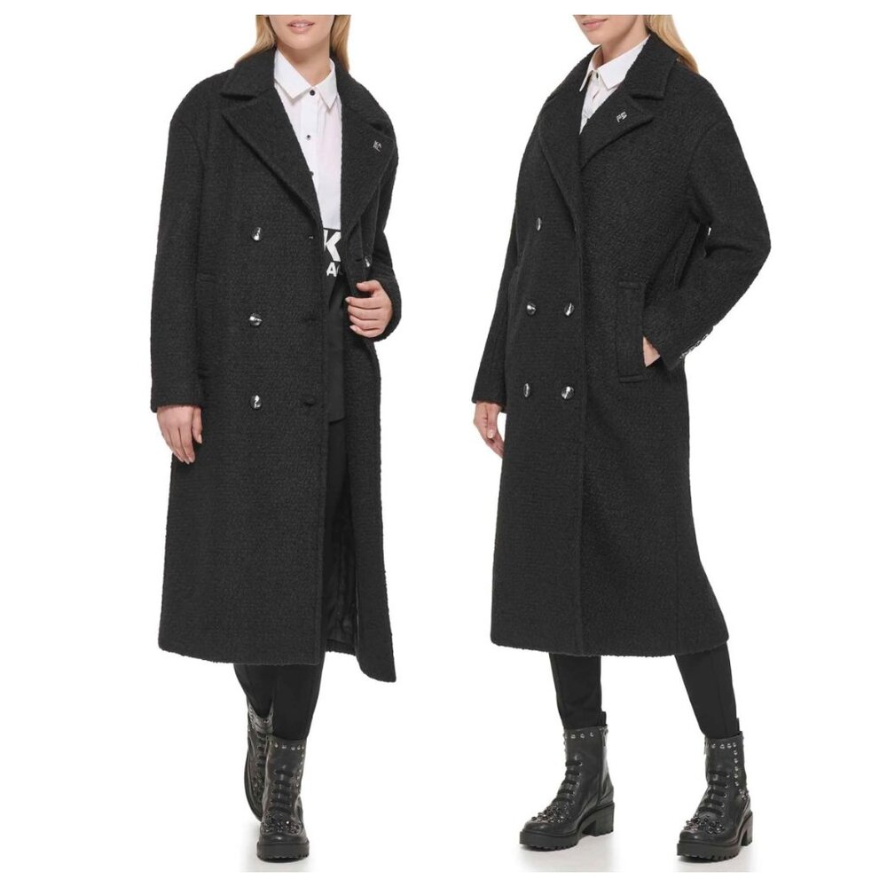 KARL LAGERFELD Double-Breasted Boucle Wool Overcoat
